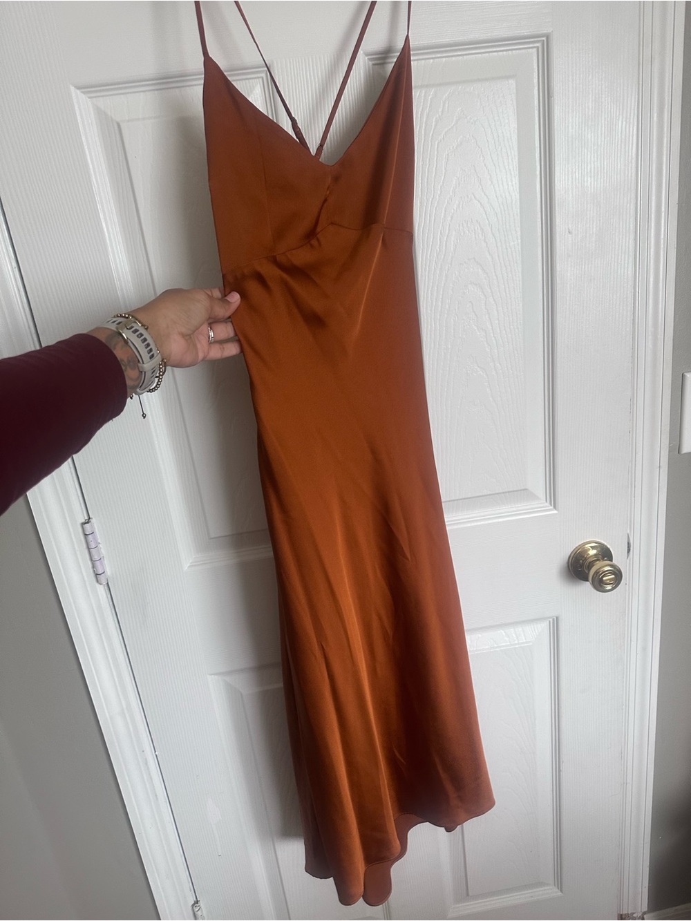 Abercrombie & Fitch Rust-Orange Satin Slip Maxi Dress